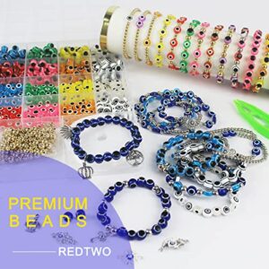 Redtwo 900 Pcs Evil Eye Beads Bracelet Making Kit, Friendship Evil Eye Bracelet Kit for Necklace Jewelry Making with Charms and Elastic Strings Gifts for Teen Girls Crafts for Girls Ages 8-12