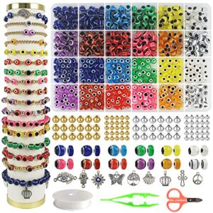 redtwo 900 pcs evil eye beads bracelet making kit, friendship evil eye bracelet kit for necklace jewelry making with charms and elastic strings gifts for teen girls crafts for girls ages 8-12