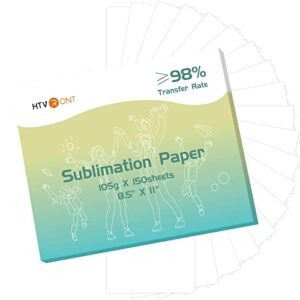 htvront sublimation paper 8.5 x 11 inches – 150 sheets excellent ink release sublimation transfer paper for tumblers, mugs, t-shirts