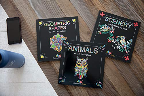 Adult Coloring Books Set - 3 Coloring Books for Grownups - 120 Unique Animals, Scenery & Mandalas Designs. Coloring Books for Adults Relaxation.