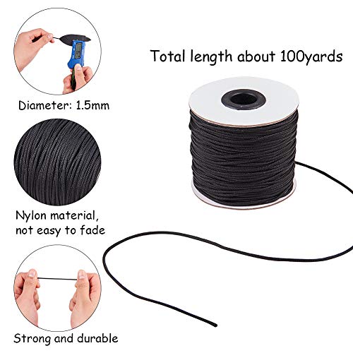 PH PandaHall 1.5mm 100 Yards Black Nylon Cord Wind Chime Cord Replacement Braided Lift Shade Blind String for Windows Roman Rollers Repair Gardening Plant Waist Beading String for Chinese Knotting