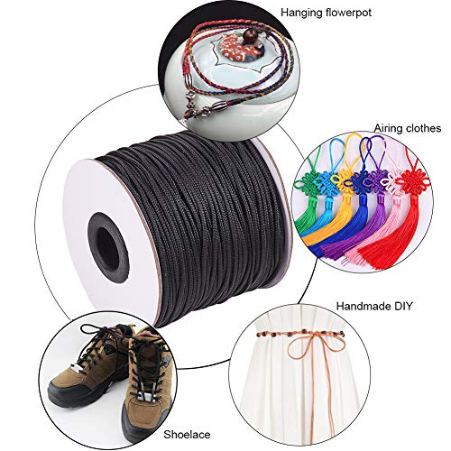 PH PandaHall 1.5mm 100 Yards Black Nylon Cord Wind Chime Cord Replacement Braided Lift Shade Blind String for Windows Roman Rollers Repair Gardening Plant Waist Beading String for Chinese Knotting