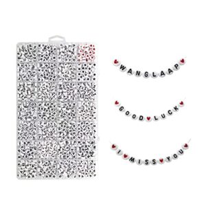 wanglaap 1450pcs acrylic 4x7mm round letter beads kits alphabet beads a-z and red heart black star beads for bracelets necklaces diy jewelry making (white)