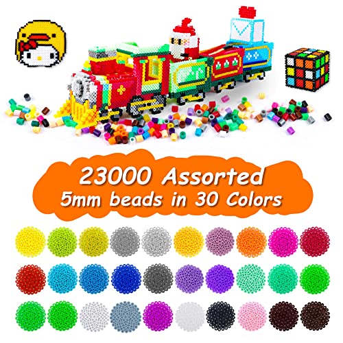 23,000 pcs Fuse Beads Kit for Kids Crafts, 30 Colors Iron Beads Set with 3 Pegboards, 5 Ironing Paper, 10 Patterns, Gifts for Birthday Christmas, Multicolor 5mm Melty Beads Bulk Refill Kit by Inscraft