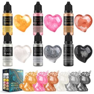 Wayin Metallic Alcohol Ink Set - 6 Color Metallic Alcohol Pigment Resin Dye, Concentrated Extreme Shimmer Alcohol-Based Inks for Epoxy Resin Yupo Tumbler Cups Acrylic Pouring Paint (15ml/.5 fl oz )