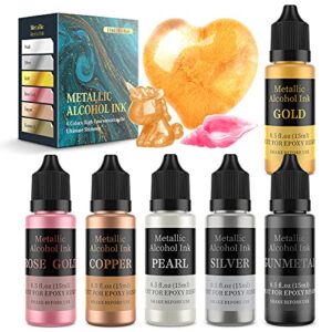 wayin metallic alcohol ink set – 6 color metallic alcohol pigment resin dye, concentrated extreme shimmer alcohol-based inks for epoxy resin yupo tumbler cups acrylic pouring paint (15ml/.5 fl oz )