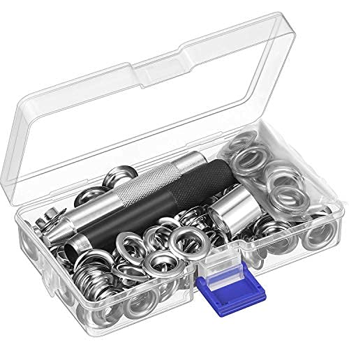 Grommet Tool Kit, Grommet Setting Tool and 100 Sets Grommets Eyelets with Storage Box (1/2 Inch Inside Diameter)