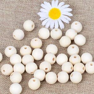 300pcs 20mm Wood Beads Natural Unfinished Round Wooden Loose Beads Wood Spacer Beads for Craft Making Decorations and DIY Crafts