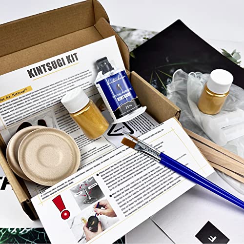 Kintsugi Repair Kit Gold, Japanese Kintsugi Kit to Improve Your Ceramic, Repair Your Meaningful Pottery with Gold Powder Glue, Perfect for Beginners Restoring Meaningful Gifts