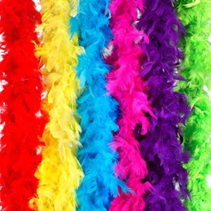 coceca 6pcs 6.6ft colorful feather boas for women girls costume dress up party bulk decoration