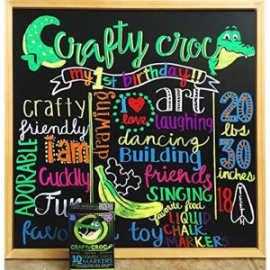 Crafty Croc Liquid Chalk Markers, 10 Pack of Neon Chalk Pens, for Nonporous Chalkboards, Bistro Boards, Glass and Windows