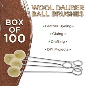 TCP Global Wool Daubers Ball Brush (Pack of 100) - Applicator Tool for Leather Dye, Dying, Staining, Crafting, DIY Crafts Projects, Gluing, Contact Cement, Shoe Shine Polish - Daub, Swab, Wipe, Spread