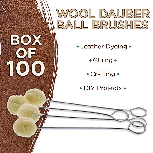 TCP Global Wool Daubers Ball Brush (Pack of 100) - Applicator Tool for Leather Dye, Dying, Staining, Crafting, DIY Crafts Projects, Gluing, Contact Cement, Shoe Shine Polish - Daub, Swab, Wipe, Spread
