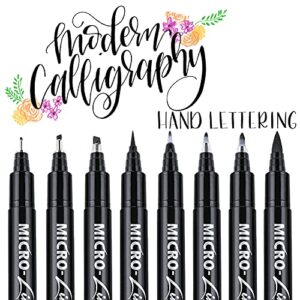 dyvicl hand lettering pens, calligraphy brush pens art markers for beginners writing, sketching, art drawing, illustration, scrapbooking, journaling, black ink pen set, 8 sizes