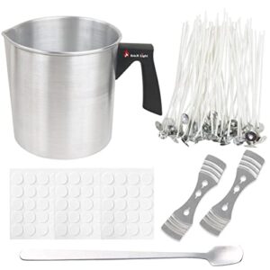 ericx light candle making kit, 60pcs candle wicks, 60pcs candle wicks sticker, 1pc candle wax pouring pot, 2pcs 3-hole wicks centering devices, 1pc mixing spoon, diy candles craft tools