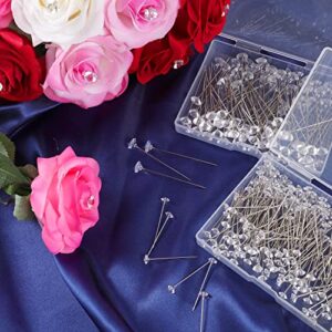 400 PCS Bouquet Pins Flower Pins, Straight Pins Clear Sewing Pins Crystal Diamond Head Pins for Craft Wedding Jewelry Decoration (2.1''/1.5'')