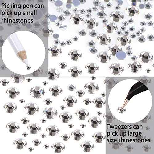 LPBeads 6400 Pieces Hotfix Rhinestones Clear Flat Back 5 Mixed Sizes Crystal Round Glass Gems with Tweezers and Picking Rhinestones Pen