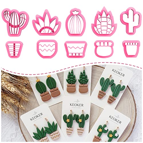 KEOKER Clay Cutters for Polymer Clay Jewelry, Cactus Polymer Clay Cutters for Earrings Jewelry Making, 10 Shapes Potted Plant Clay Earrings Cutters, Clay Cutters (Potted Plant Clay Cutters)