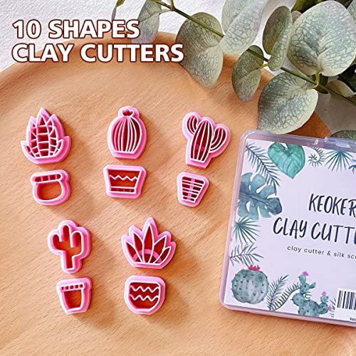 KEOKER Clay Cutters for Polymer Clay Jewelry, Cactus Polymer Clay Cutters for Earrings Jewelry Making, 10 Shapes Potted Plant Clay Earrings Cutters, Clay Cutters (Potted Plant Clay Cutters)