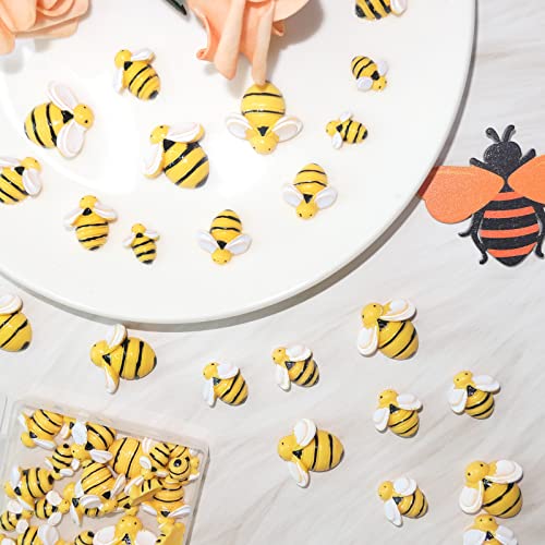 HADDIY Tiny Craft Bees,50 Pcs Small Plastic Resin Bumble Bee Decor for Embellishments and Bee Themed Birthday Party Table Decoration