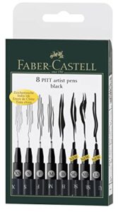 faber-castell pitt artist pen pack of 8 assorted sizes, 8 black, 8 count