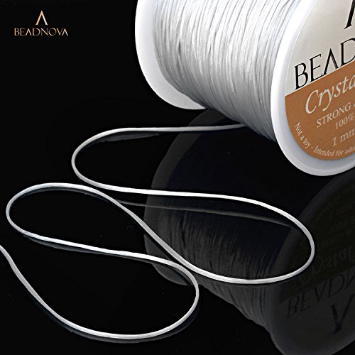 BEADNOVA 1mm Elastic Stretch Crystal String Cord for Jewelry Making Bracelet Beading Thread 60m/roll (Clear White)