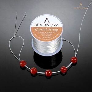 BEADNOVA 1mm Elastic Stretch Crystal String Cord for Jewelry Making Bracelet Beading Thread 60m/roll (Clear White)