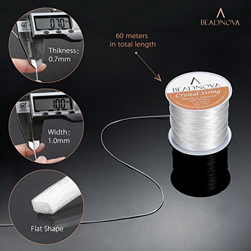 BEADNOVA 1mm Elastic Stretch Crystal String Cord for Jewelry Making Bracelet Beading Thread 60m/roll (Clear White)