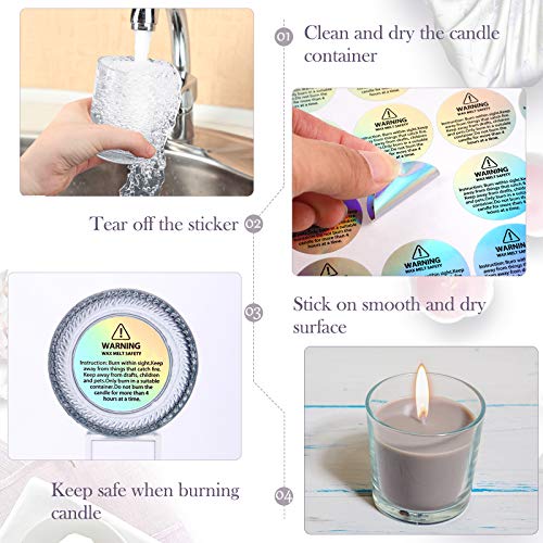 Zonon Holographic Candle Warning Labels Candle Jar Container Stickers Wax Melting Safety Stickers for Candle Jars Tins Containers Candle Making Supplies (240)