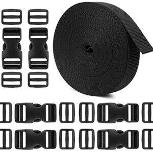 Buckle Straps 1 Inch, Webbing Straps Polypropylene 11 Yards, 6 PCS Adjustable Side Release Plastic Buckles, 12 PCS Tri-Glide Slide Clip, Heavy Duty Straps with Buckles