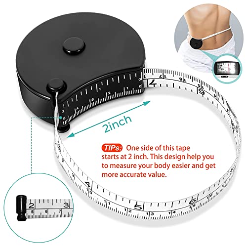 Automatic Telescopic Tape Measure, Soft Measuring Tape for Body Measurements, Weight Loss, Fitness, Muscle Gain. Lock Pin, Retractable Button, Measures Body Part Circumferences, 60Inch / 150cm