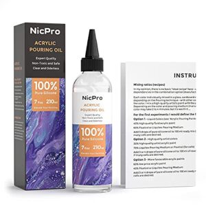 Nicpro 7 Ounce Silicone Pouring Oil for Art, Dramatic Cell Activator for Acrylic Paint Pour, 100% Silicone Medium Compatible with All Painting Acrylic or Watercolor - Come with Instruction