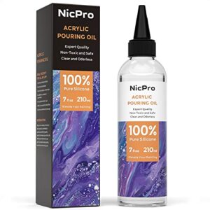 nicpro 7 ounce silicone pouring oil for art, dramatic cell activator for acrylic paint pour, 100% silicone medium compatible with all painting acrylic or watercolor – come with instruction
