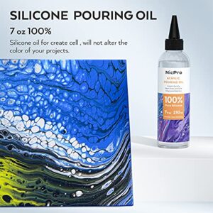 Nicpro 7 Ounce Silicone Pouring Oil for Art, Dramatic Cell Activator for Acrylic Paint Pour, 100% Silicone Medium Compatible with All Painting Acrylic or Watercolor - Come with Instruction