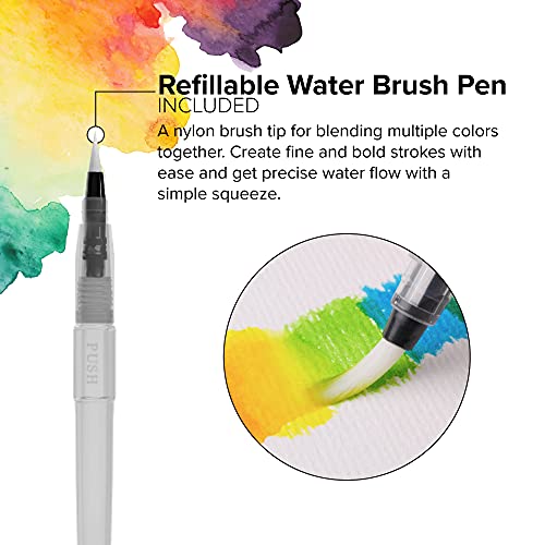 GenCrafts Watercolor Brush Pens Set of 20 Premium Colors - Real Brush Tips - No Mess Storage Case - Washable Nontoxic Markers - Portable Painting