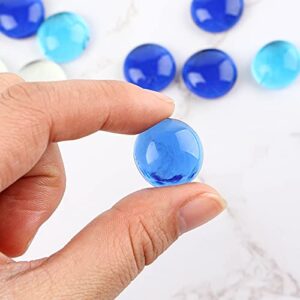 FUTUREPLUSX Flat Glass Marbles 1Lb, 100PCS Fill 0.3L Vol. Premium Blue Mixed Color Flat Gems Fish Tank Rocks Vase Filler Beads Table Scatter Décor