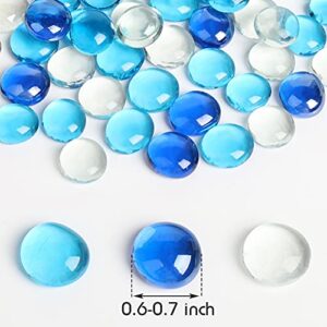 FUTUREPLUSX Flat Glass Marbles 1Lb, 100PCS Fill 0.3L Vol. Premium Blue Mixed Color Flat Gems Fish Tank Rocks Vase Filler Beads Table Scatter Décor