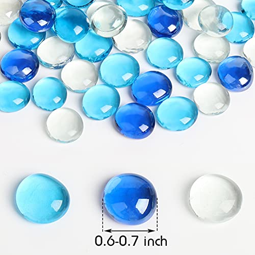 FUTUREPLUSX Flat Glass Marbles 1Lb, 100PCS Fill 0.3L Vol. Premium Blue Mixed Color Flat Gems Fish Tank Rocks Vase Filler Beads Table Scatter Décor