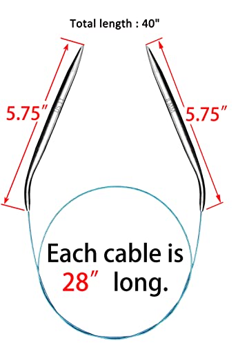 Circular Knitting Needles Set Round Needle Metal Magic Loop 40 Inch Size 15 13 11 10 8 7 6 5 4 1.5