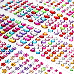 1246 pcs self adhesive gems stickers, jewels stickers with multiple colors and assorted shapes for crafts, 14 sheets multiple sizes bling rhinestone stickers for card making decorations