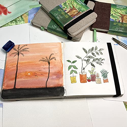 Square Watercolor Journal, 5.5x5.5”, 140 LB, 300 GSM, tumuarta Cotton Paper, Cold Press, 24 Sheets, 48 Pages, Watercolor Paper Notebooks for Use As Travel Sketchbooks and Mix Media Pad On The Go