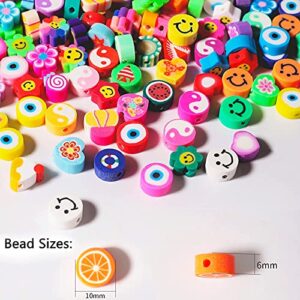 1140Pcs Flower Smiley Face Beads Polymer Clay Bead Kit Include y2k Mixed Fruit Spacer Trendy Clay Beads Charms for Jewelry Making, Bracelet Making Kit Accessories for Women Girls