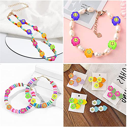 1140Pcs Flower Smiley Face Beads Polymer Clay Bead Kit Include y2k Mixed Fruit Spacer Trendy Clay Beads Charms for Jewelry Making, Bracelet Making Kit Accessories for Women Girls