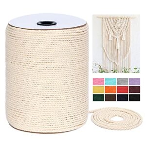 Macrame Cord 4mm x 328Yards(984Feet),Natural Cotton Macrame Rope - 3 Strands Twisted Macrame Cotton Cord for Wall Hanging, Plant Hangers, Crafts, Gift Wrapping and Wedding Decorations