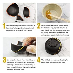 Kintsugi Repair Kit, Repair Your Meaningful Pottery with Gold Powder Glue - Comes with Two Practice Ceramic Cups for Starter