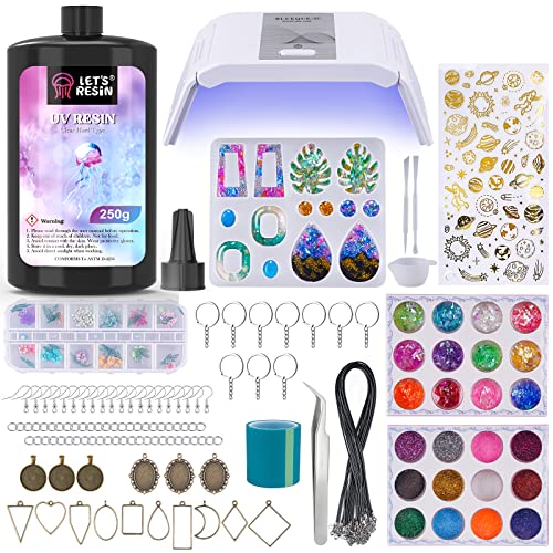 LET'S RESIN UV Resin Kit with Light,153Pcs Resin Jewelry Making Kit with 250g Crystal Clear Low Odor UV Resin, UV Lamp, Resin Accessories, Epoxy Resin Starter Kit for Keychain, Jewelry, Home Decor