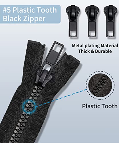 Zipper Repair Kit (52 Pcs), Universal #5 Zipper Replacement Slider Kit, Zipper Pull Replacement, Zipper Fix Repair Kit for Jackets, Coats, Boot, Backpack, Hoodie, Metal, Plastic & Nylon Coil Zippers