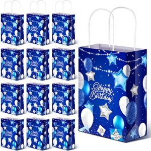 24 pcs birthday gift bags with handles navy blue silver birthday party favors goodie bag paper gift wrapping bags for boy girls men women birthday party supplies, 5.9 x 3.2 x 8.3 inches