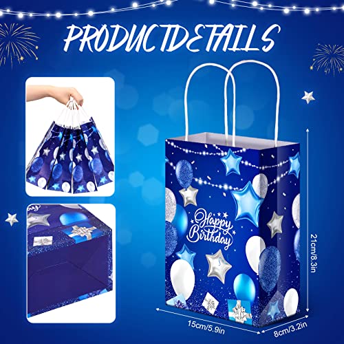 24 Pcs Birthday Gift Bags with Handles Navy Blue Silver Birthday Party Favors Goodie Bag Paper Gift Wrapping Bags for Boy Girls Men Women Birthday Party Supplies, 5.9 x 3.2 x 8.3 Inches