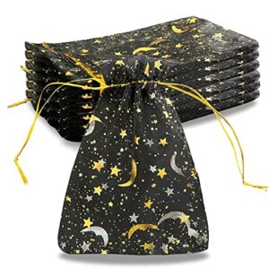 100 pcs 3.5 x 4.7 inch black organza jewelry gift bag, moon star drawstring candy bag for wedding party valentine’s day.
